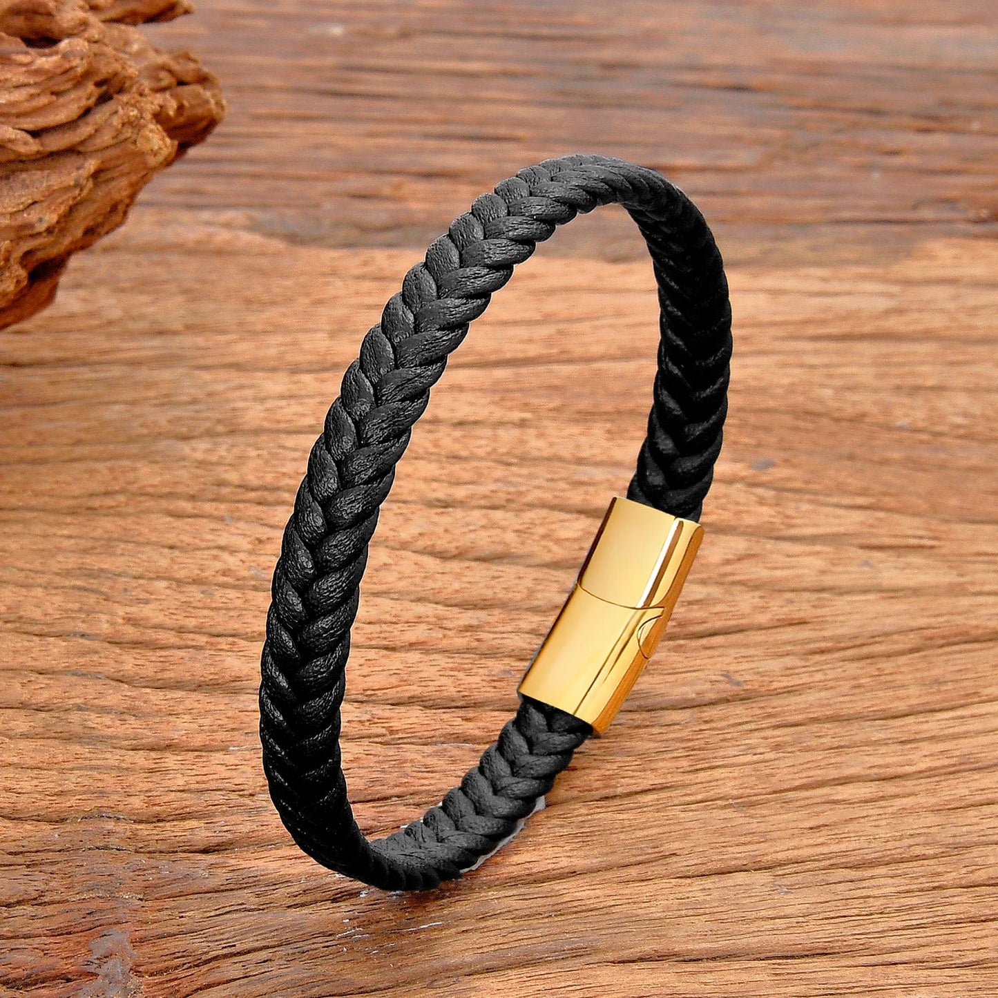 Classic Stainless Steel Leather Bracelet - Braided Couple Bangle Jewelry Gift for Women and Men