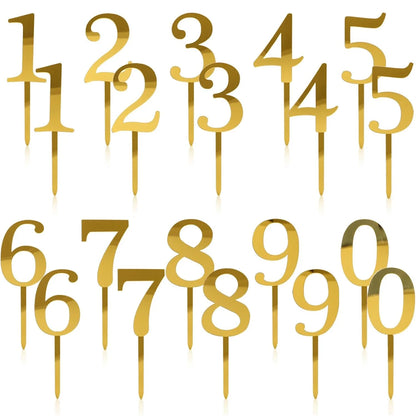 10–20PCS Acrylic Number Cake Toppers (0–9) – Gold Birthday & Wedding Cupcake Decorations for Party Cakes
