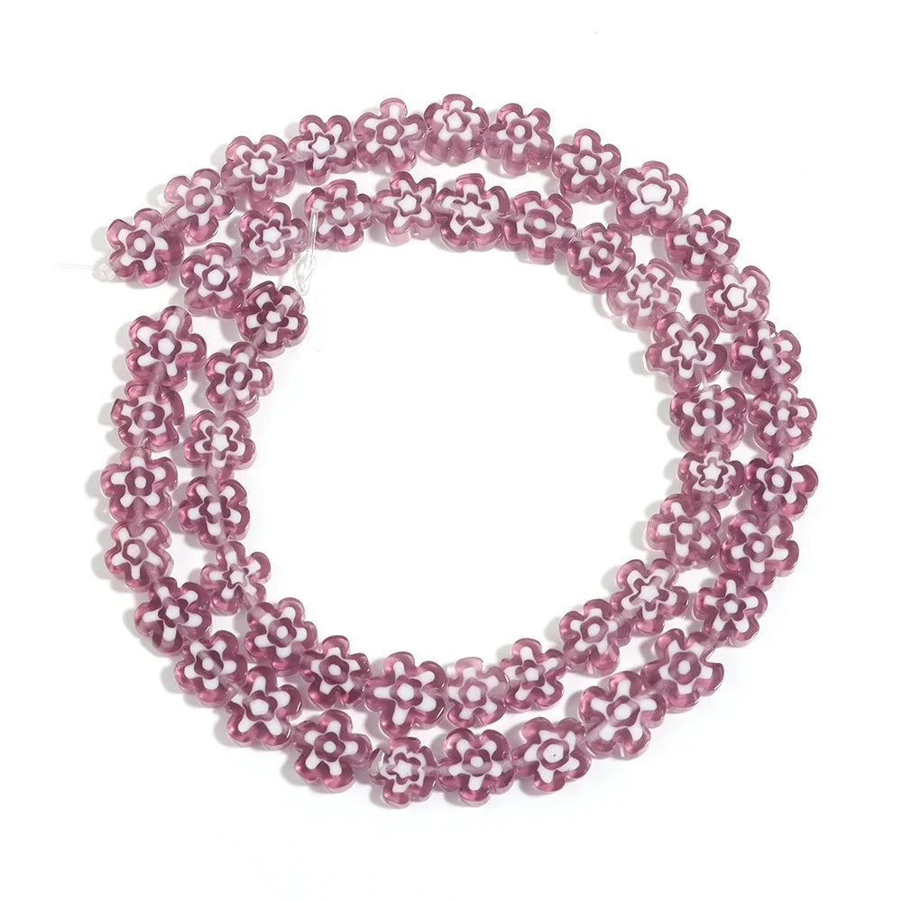Colorful Lampwork Flower Beads - Thousand Flower Flat Plum Blossom Loose Beads for DIY Bracelet & Jewelry Crafts