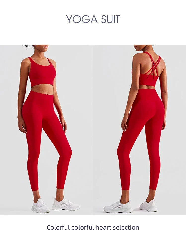Women's 2 Piece Yoga Tracksuit - Athletic Fitness Set with Sports Bra and Leggings for Gym and Pilates