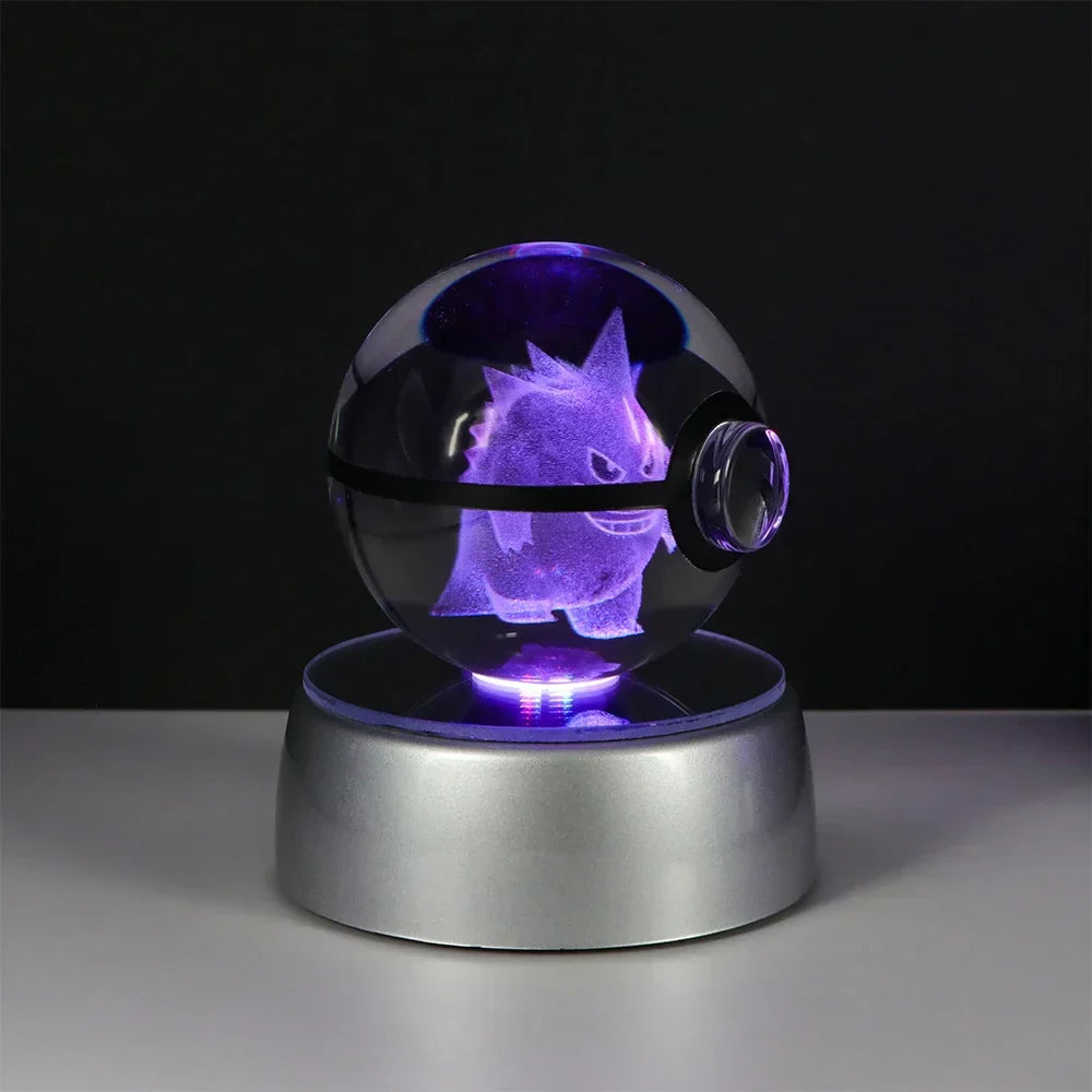 Pokemon Crystal Ball Night Light – Pikachu, Gengar, Eevee, Mewtwo & Lucario LED Pokeball, Kids Birthday Gift & Home Decor