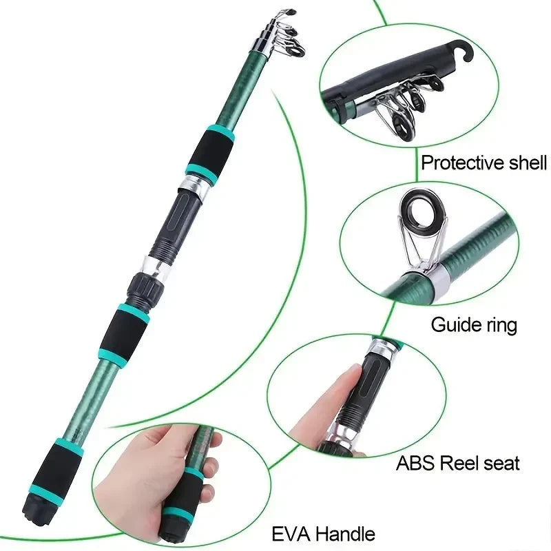Telescopic Fishing Pole Set - Spinning Rod & Reel Combo with Baits, Hooks & Travel Kit