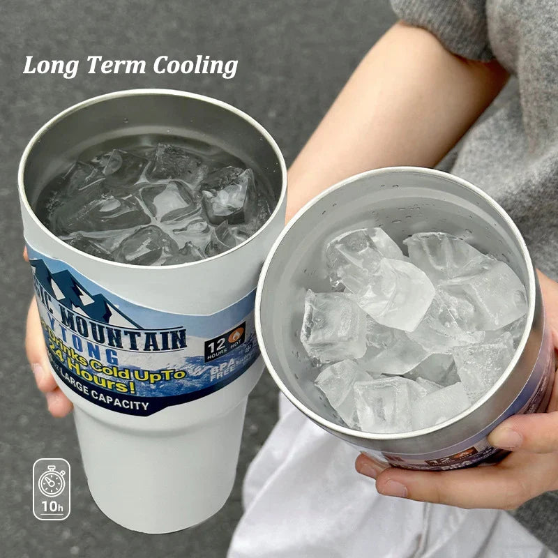 Magic Stainless Steel Thermos Cup with Straw – Vacuum Insulated Ice Coffee Travel Bottle for Car, Outdoor & Mountain Use