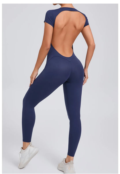 Women’s One-Piece Padded Backless Yoga Romper – Quick-Dry Workout Bodysuit & Sports Jumpsuit