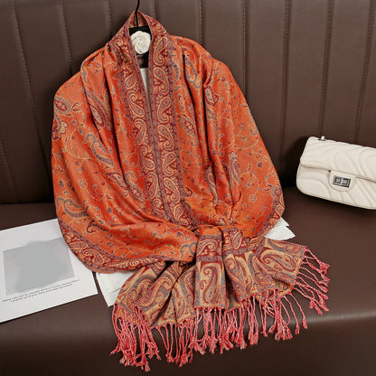 Luxury Autumn Cashmere Pashmina Shawl – Warm Winter Scarves for Women, Printed Cotton Foulard Stole Scarf 2023