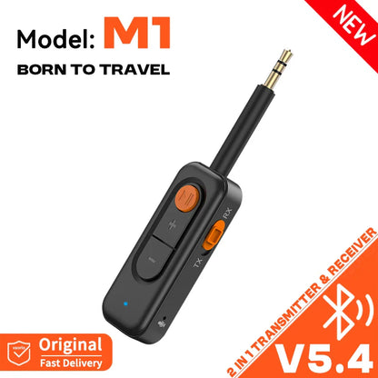 Bluetooth 5.4 Audio Transmitter Receiver – 3.5mm AUX HiFi Stereo Wireless Adapter with Mic for Car, Airplane, TV, PC & Headphones