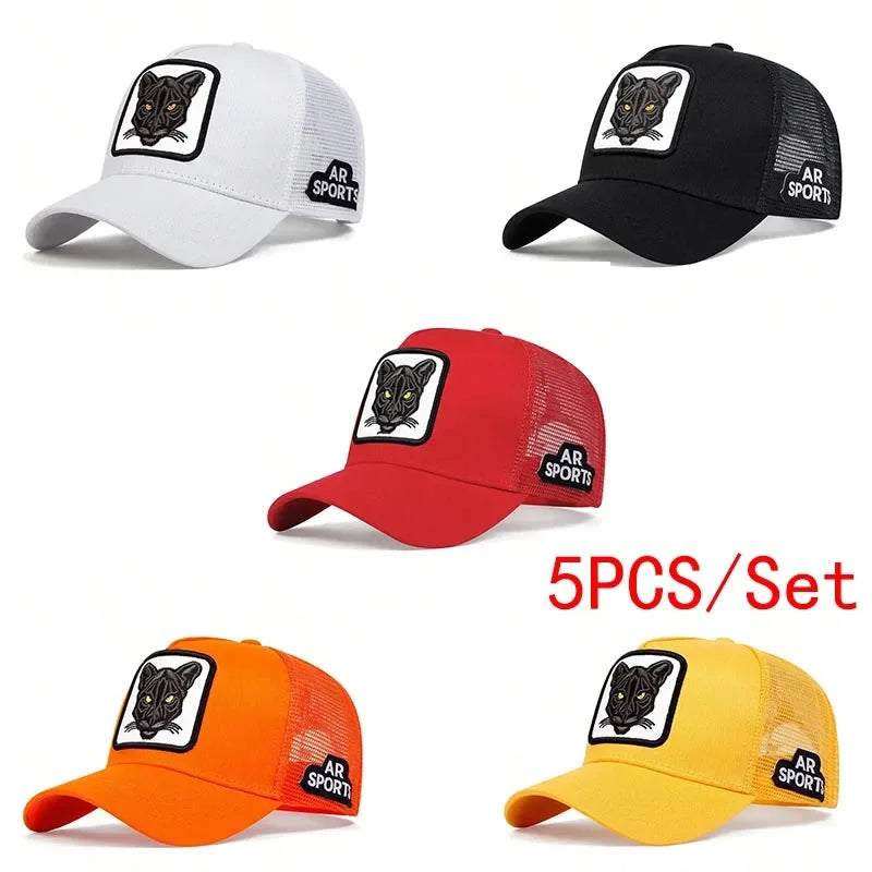 Panther Embroidery Baseball Cap - Unisex Adjustable Mesh Sun Protection Hat for Spring & Summer Outdoor Wear
