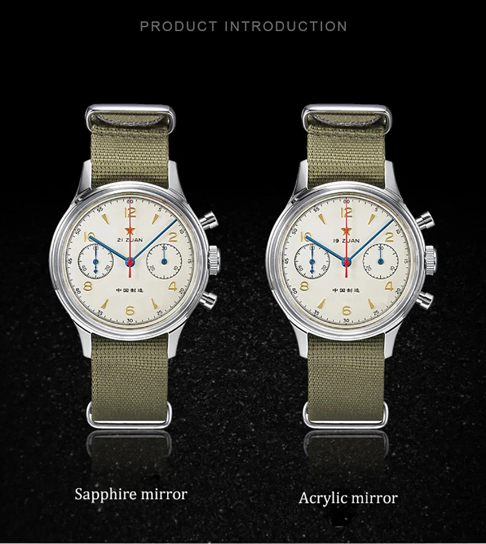 RED STAR 1963 Men's Chronograph Watch - 38mm Pilot Design with Seagull ST1901 Movement & Sapphire Glass