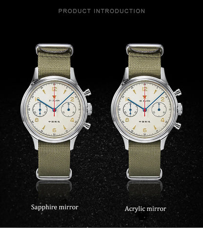 RED STAR 38mm Men's 1963 Chronograph Mechanical Watch – Pilot Air Force Aviation with Seagull ST1901 Movement & Sapphire Glass