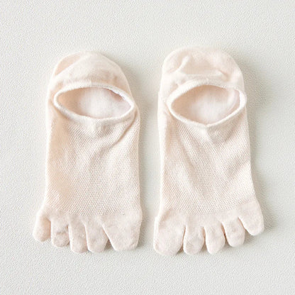 Men & Women Five-Finger Toe Socks – Breathable Mesh No-Show Ankle Sports Socks, Sweat-Absorbing Cotton Short Boat Socks