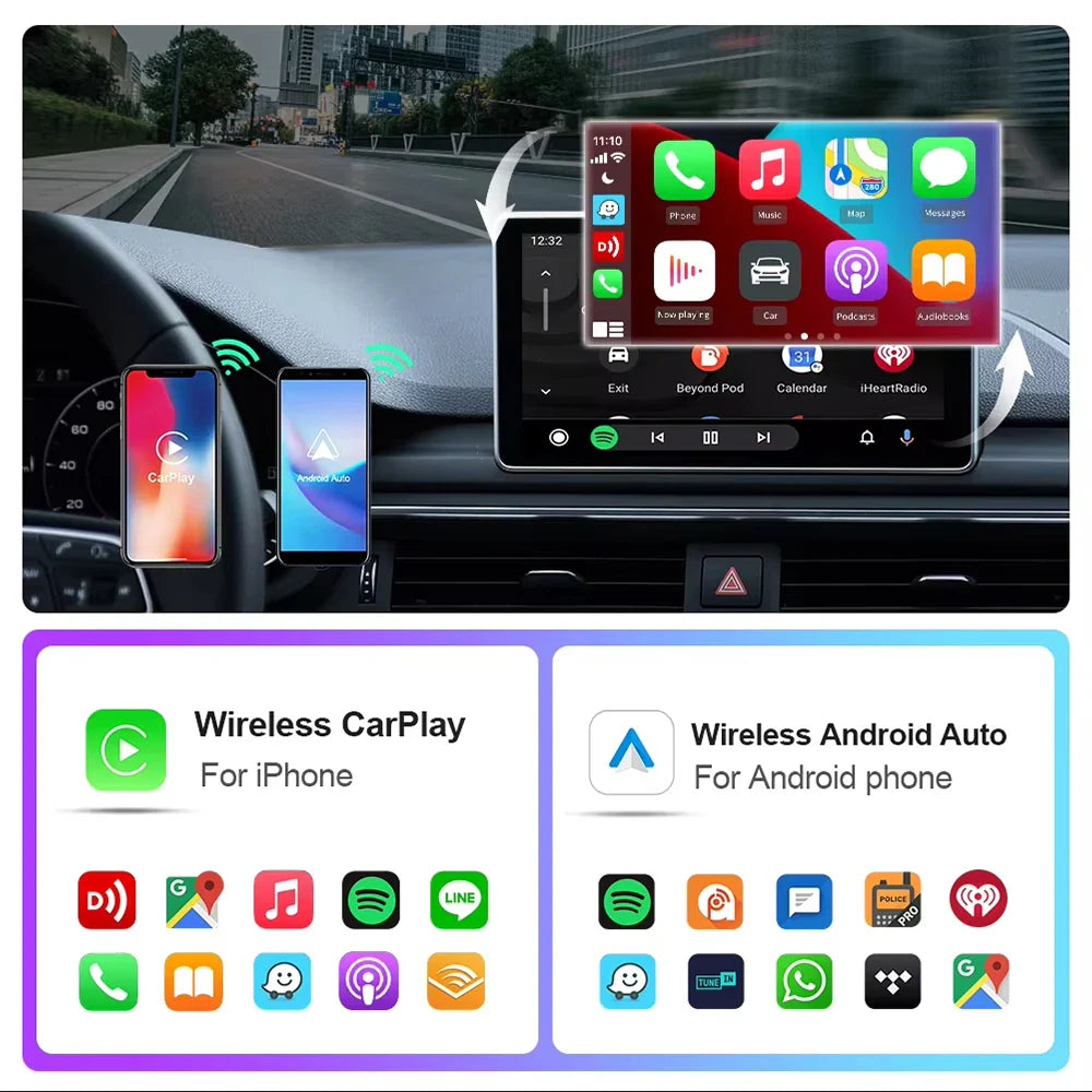 EKIY 2-in-1 AI Smart Box — Wireless CarPlay & Android Auto Adapter with Wired CarPlay for Car Intelligent Systems