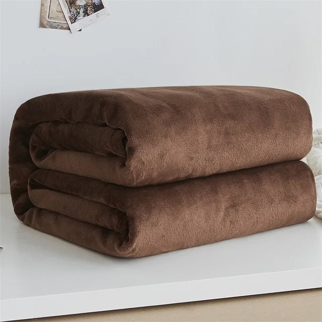 230GSM Coral Fleece Blanket – Soft Warm Flannel Bedspread & Sofa Cover in Blue & Pink