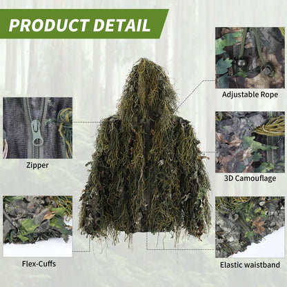 JOAXOR 3D Ghillie Suit - Leafy Woodland Camouflage Hunting Suit for Men, Outdoor Stealth & Tactical Gear