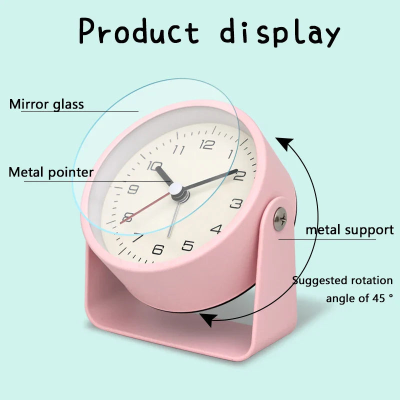 Creative Metal Minimalist Silent Alarm Clock – Small Quartz Desktop Clock for Student Desk, Room & Office Decor