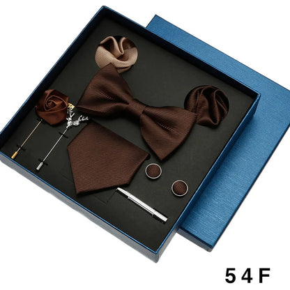 Red & Blue Classic Silk Tie Set for Men - Pocket Square & Cufflinks, Solid Color Necktie for Parties & Weddings
