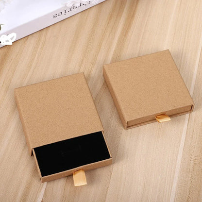 Thick Kraft Paper Jewelry Box — Drawer-Style Packaging for Rings, Necklaces, Bracelets & Earrings | Gift Case with Sponge Insert