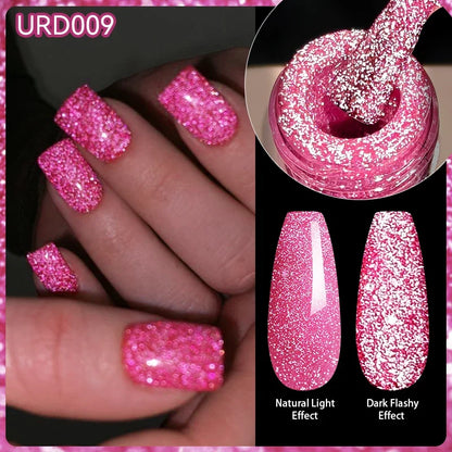 UR SUGAR Champagne Gold Silver Reflective Glitter Gel Nail Polish 15ml - Semi-Permanent Soak Off UV Manicure Art Varnish