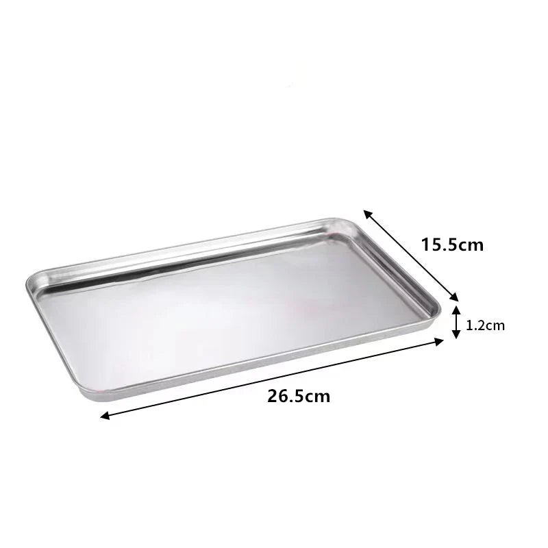 Rectangle Stainless Steel Buffet Tray – Metal Food Serving Plate for Rice, Noodles, & Home Dishes Storage Organizer