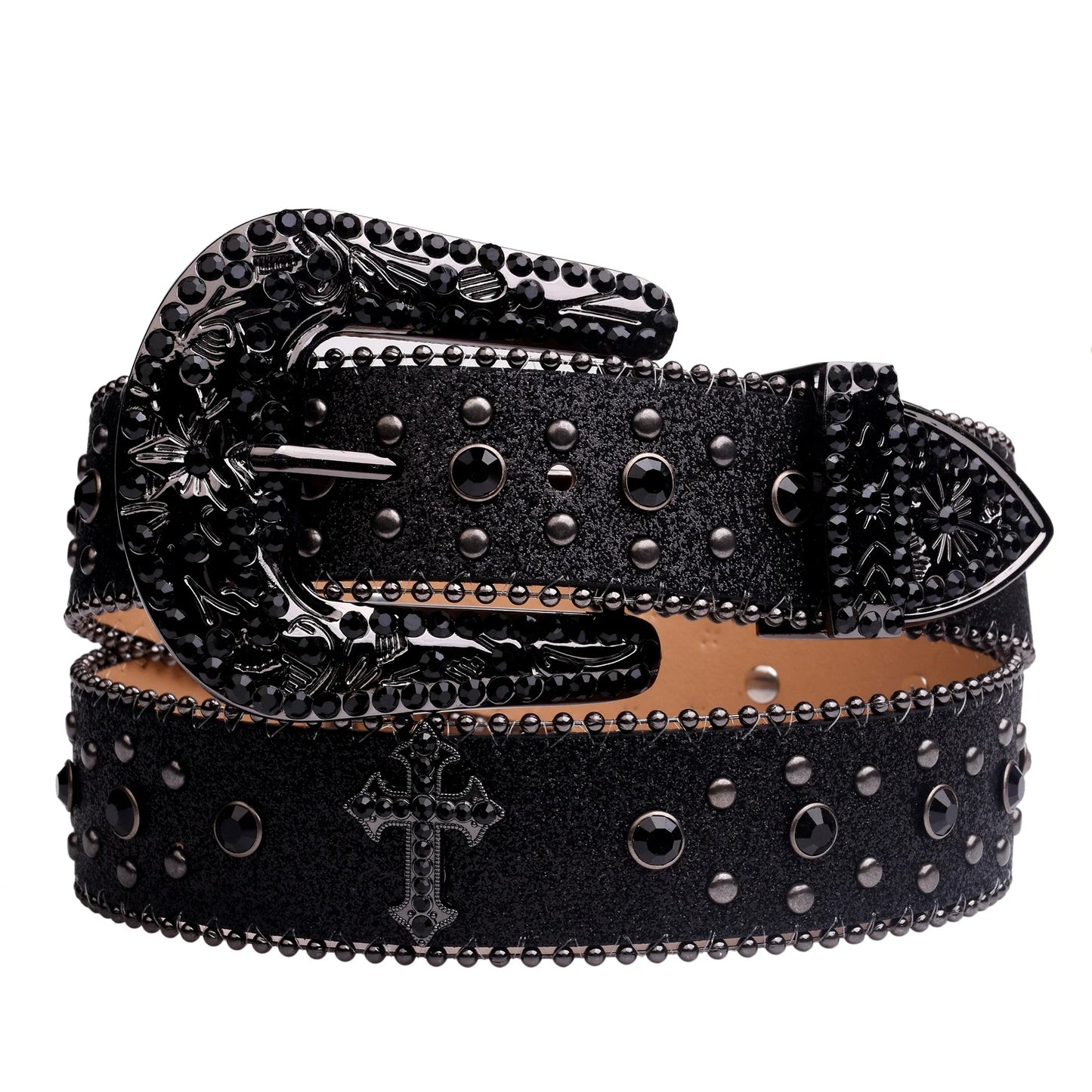 Women's Western Rhinestone Belt – Fashion Leather Cowboy Belt with Man-Made Diamonds for Jeans