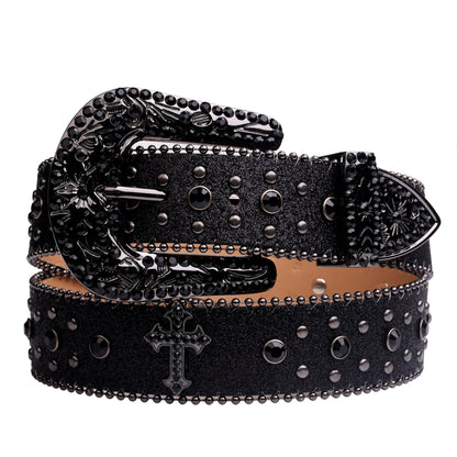 Women's Rhinestone Western Belt – Fashion Leather Cowboy Belt with Man-Made Diamonds for Jeans & Outfits