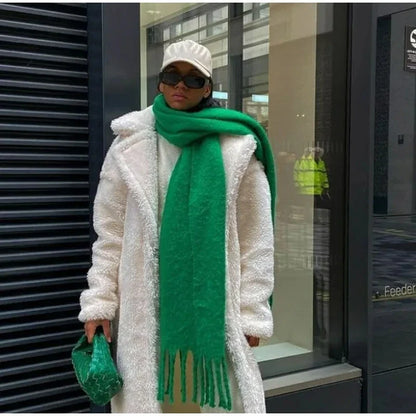 Luxurious Winter Essential: Women's Cashmere Scarf - Thickened Warm Shawl with Classic Tassels, Soft Fluffy Solid Color Shawl