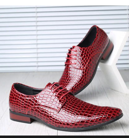 Men’s Snakeskin Grain Leather Oxford Shoes - Lace-Up Wedding, Business and Office Dress Shoes Size 38-48