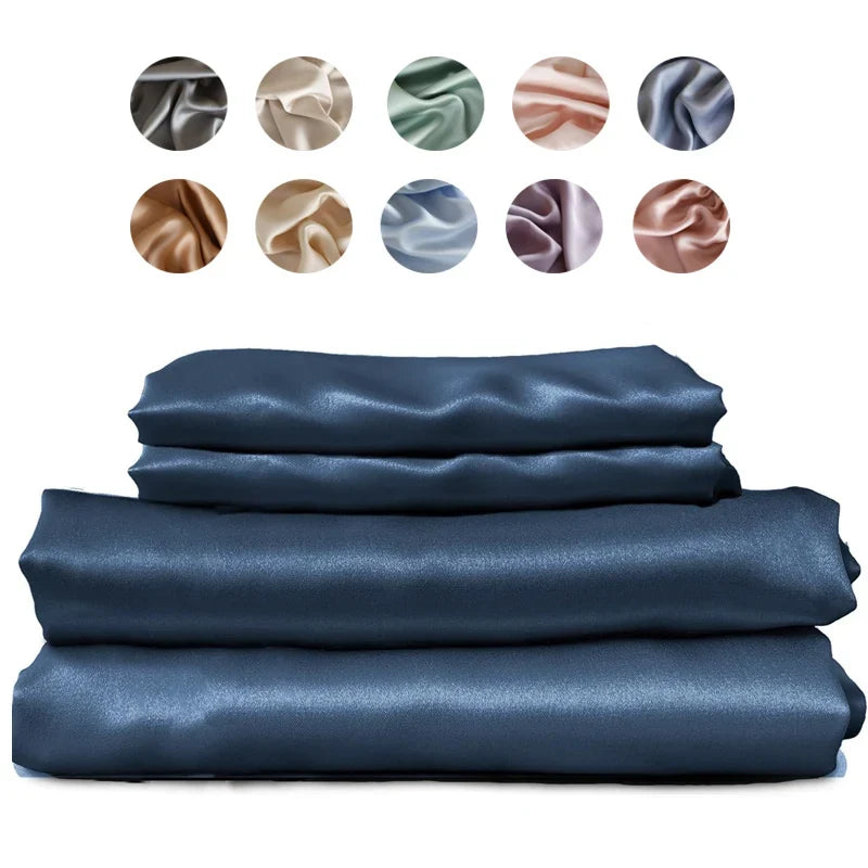 100% Mulberry Silk Bed Sheet Set - Luxury Silk Bedding with Fitted Sheet, Flat Sheet & Pillowcases