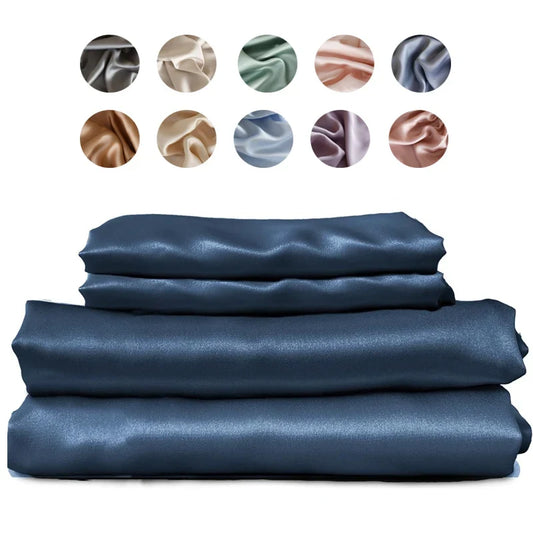 100% Mulberry Silk Bed Sheet Set - Luxury Silk Bedding with Fitted Sheet, Flat Sheet & Pillowcases