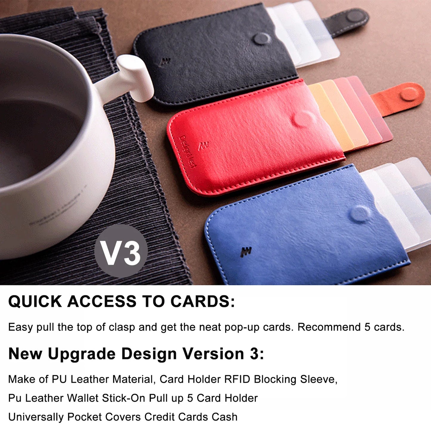 DAX V1 V2 V3 Leather Card Holder - Slim Pull-Out Credit Card Wallet with Gradient Colors, Holds 5 Cards, Compact Money Purse for Men and Women