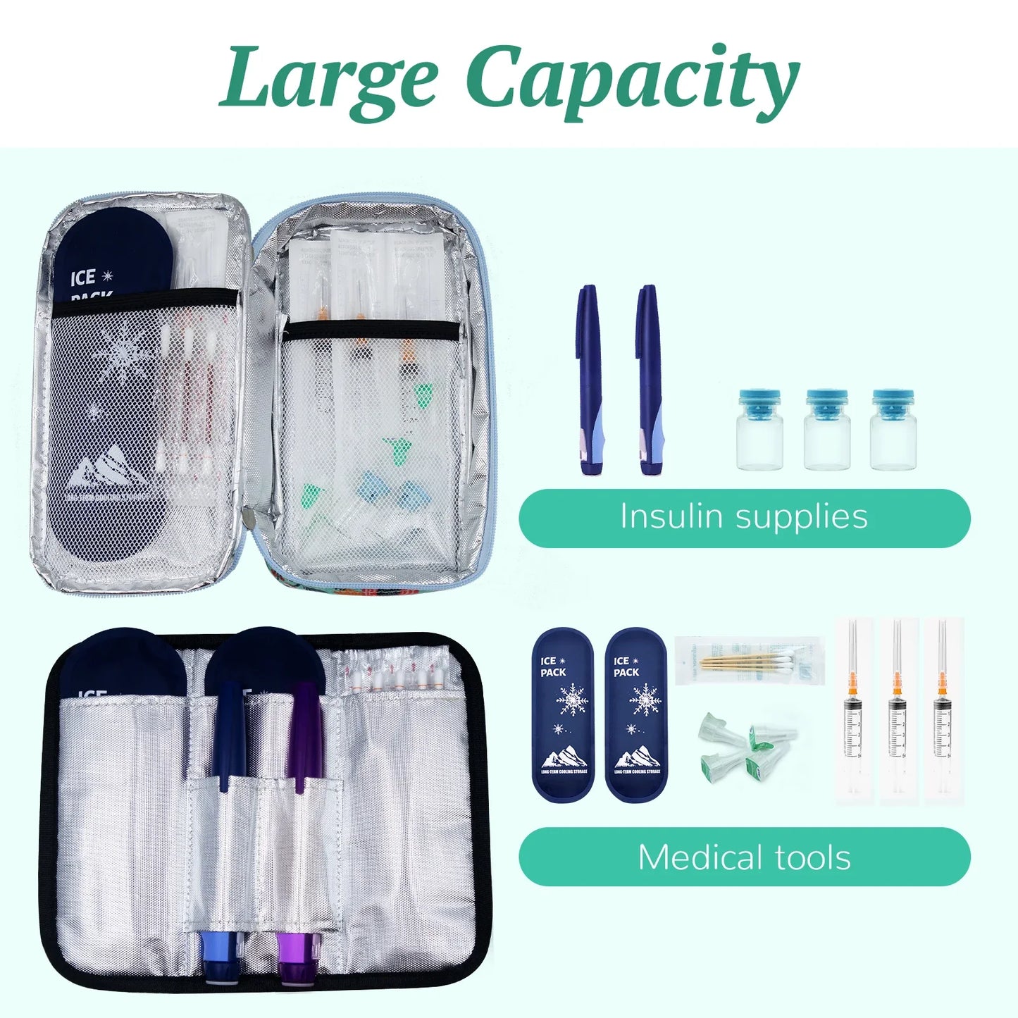 Large Portable Insulin Cooler Bag – Lightweight Durable Travel Cooler for Outdoor Camping and Travel