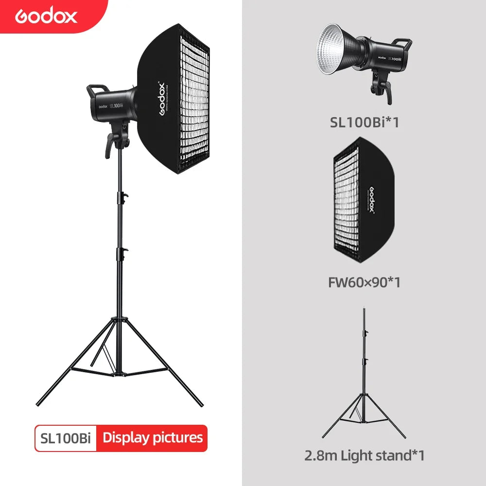 Godox SL100Bi LED Video Light - 100W Bi-Color 2800-6500K Studio Light with Bowens Mount & LCD Display