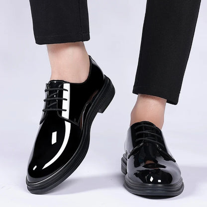 Men’s Patent Leather Derby Shoes - 6/8cm Height Increase Elevator Formal Business Dress Shoes
