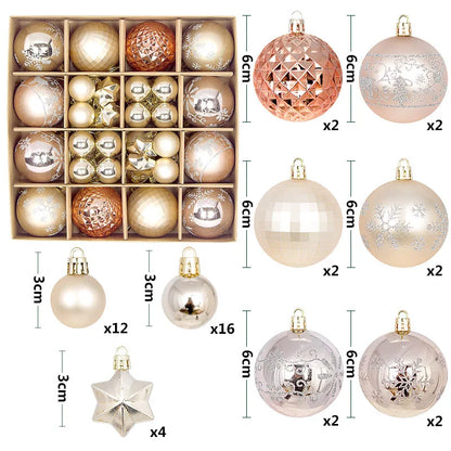 44PCS Christmas Ball Ornaments – 3/6CM Decorative Pendant Balls for Christmas Tree, Home Decor, New Year & Holiday Accessories