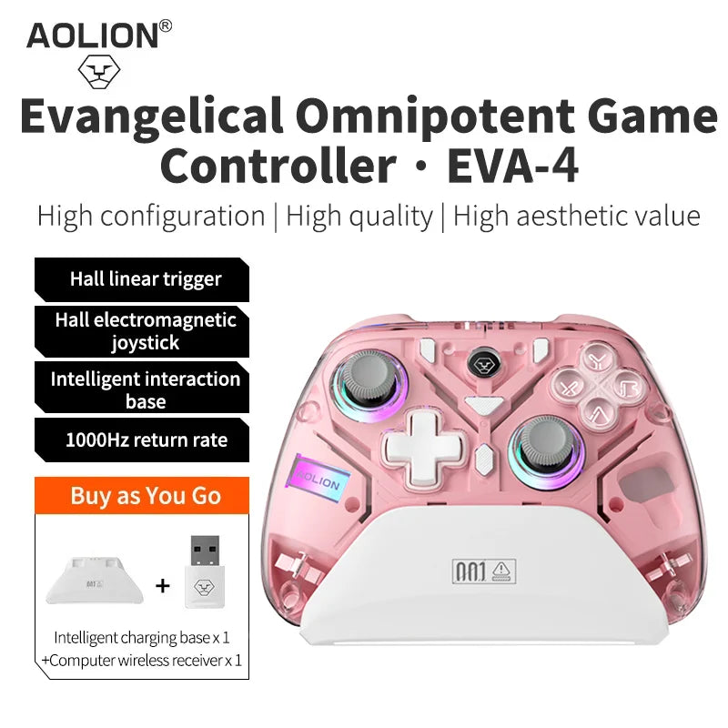 Aolion K10 RGB Wireless Gaming Controller – Gamepad with Charging Dock, Hall Effect Joystick & Trigger for Nintendo Switch 2/PC/Phone