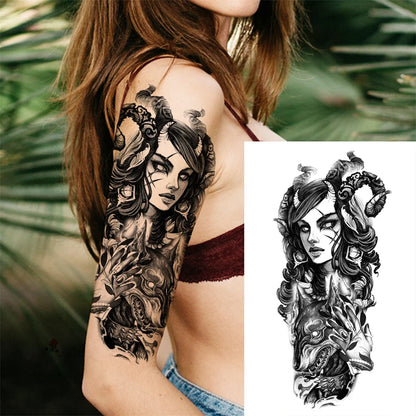 Full Arm Temporary Tattoo Sleeve - Realistic Warrior Lion Tiger Flower & Maori Design Fake Tattoos