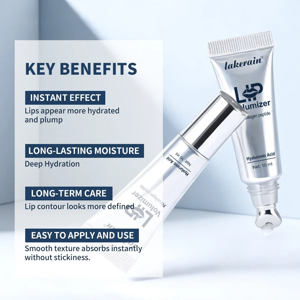 Lakerain Hyaluronic Acid Lip Plumping Oil - Moisturizing Lip Gloss Tint for Lip Care and Smooth Fuller-Looking Lips