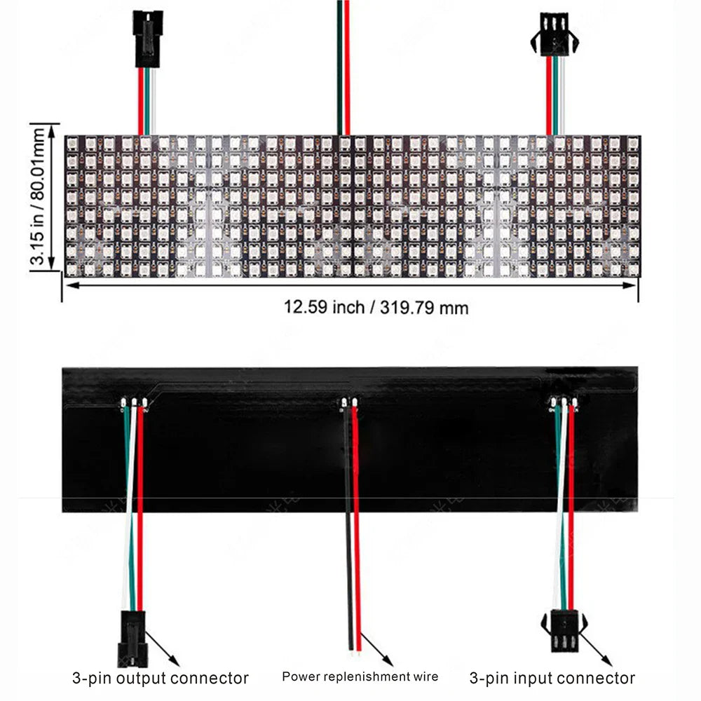 WS2812B RGB LED Pixel Display – 4x12, 8x8, 16x16, 8x32 Individually Addressable, Flexible Programmable 5V Screen
