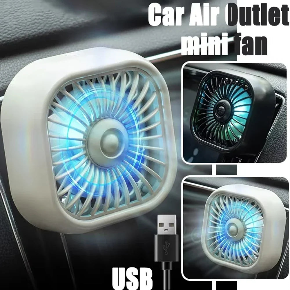 Mini Car USB Air Conditioner Fan - Three-Speed Adjustable Cooling Fan with Colorful LED Lights and Air Vent Mount