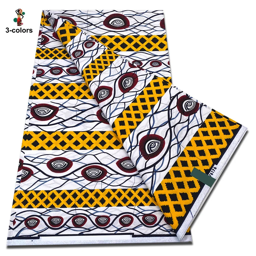 African Real Wax Print Fabric - 100% Cotton Soft Ankara Pagne Material for Dresses