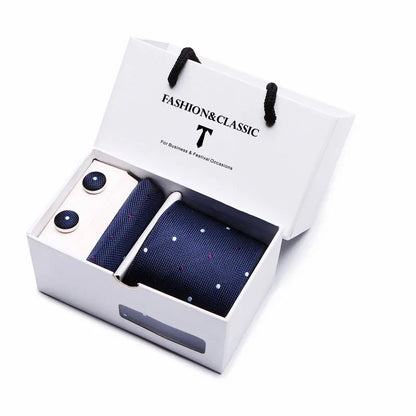 Black Paisley Tie Set - Men's Necktie, Pocket Square & Cufflinks Gift Box for Weddings & Formal Wear