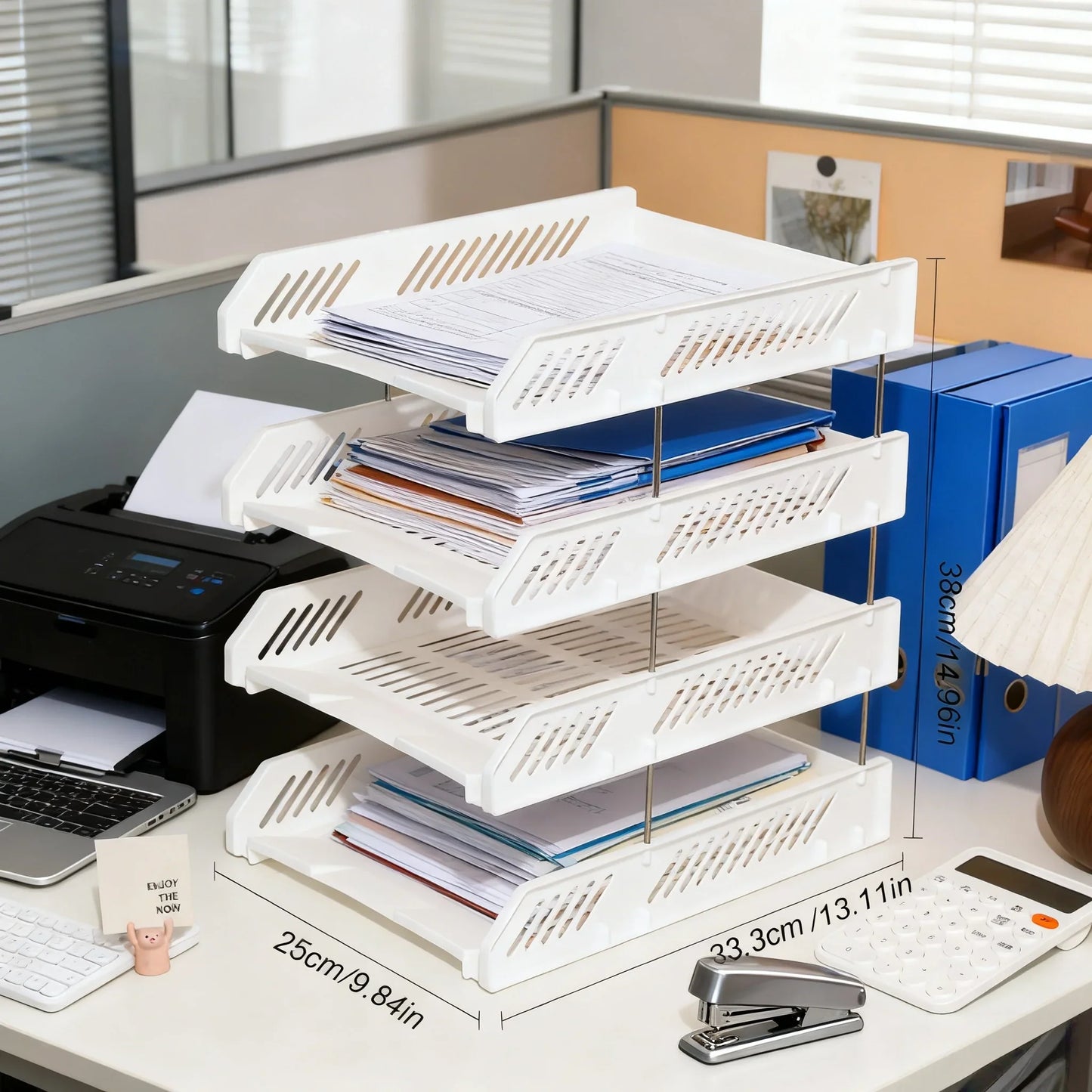 4-Tier File Tray Organizer - Detachable Multi-Layer Document Rack with Hollow Compartments