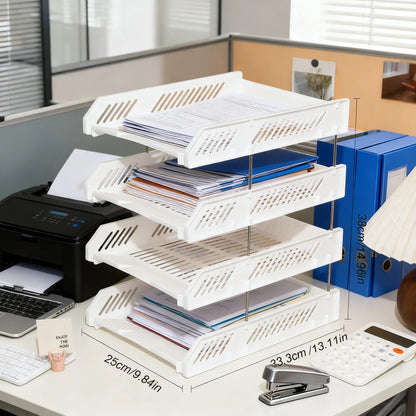 4-Tier File Tray Organizer - Detachable Multi-Layer Document Rack with Hollow Compartments