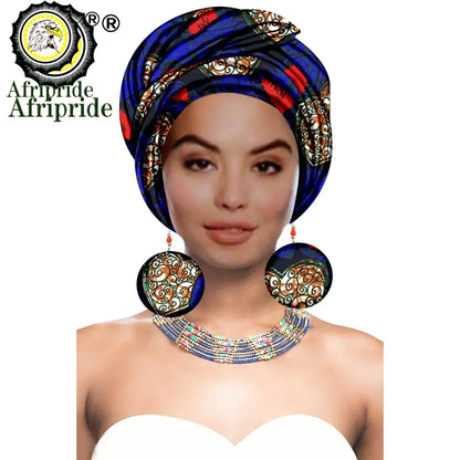 African Turban Headwrap - Nigerian Ankara Headscarf with Matching Earrings