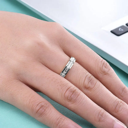 VQYSKO Square Zircon Stainless Steel Ring – White Zircon Engagement Ring for Women & Men – Geometric Couple Fashion Jewelry for Party & Custom Wear