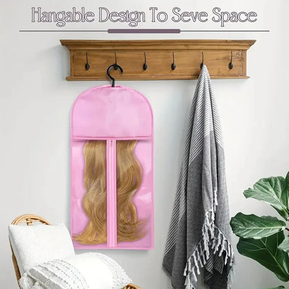 Transparent Wig Storage Bag with Hooks - Dustproof Wall Mounted Organizer for Salon & Home Hair Accessories