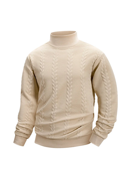 Men's Autumn Winter Thick Knit Sweater - Solid Color Mock Neck Slim Fit Warm Casual Pullover Top