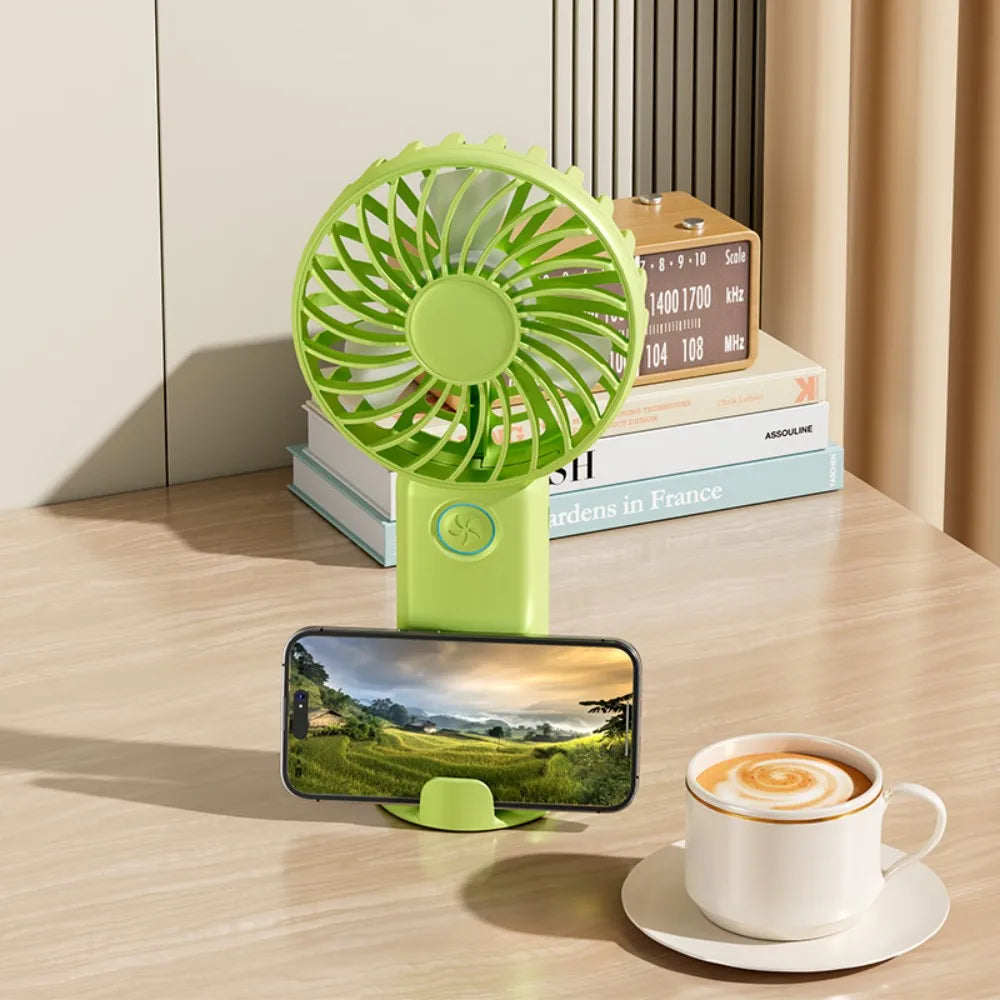 Portable Mini USB Fan – Handheld & Desktop Fan with Phone Holder, 3-Speed Adjustable Wind, Long Battery Life, Multi-Function Cooling Fan