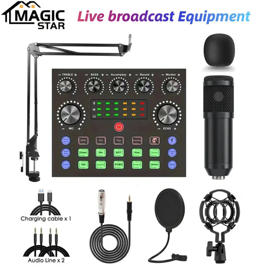 Podcast Equipment Kit - Voice Changer Mixer with BM800 Microphone for Recording, Live Streaming & Broadcasting