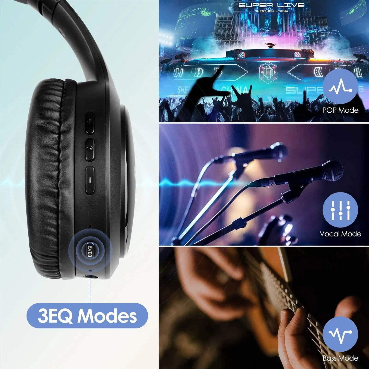 Siindoo JH919 Wireless Bluetooth Headphones - Foldable Stereo Earphones, Super Bass, Noise Reduction Mic for Laptop, PC, TV
