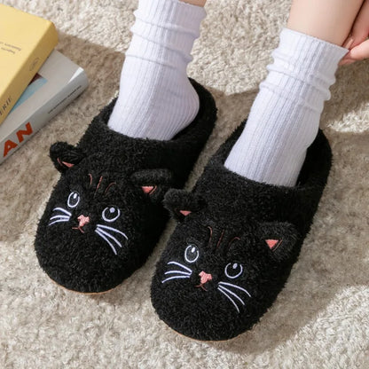 Cartoon Cat Plush Slippers - Cozy Winter Indoor House Shoes with Soft Non-Slip Warm Sole for Women